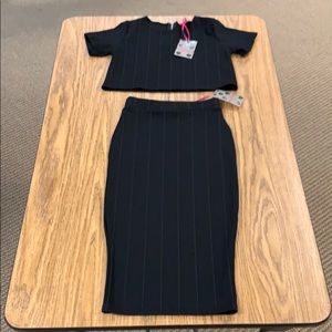 NWT Boohoo black crop top and skirt set